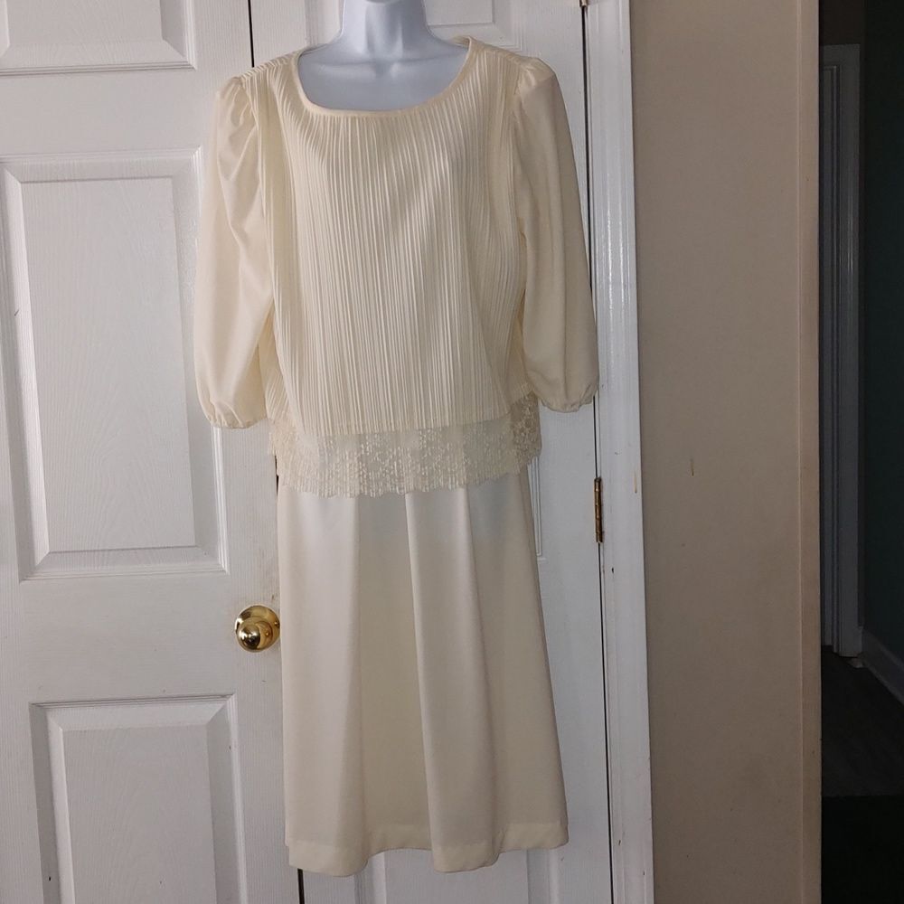 Sandi Dee Vintage  pleated lace 3/4 sleeve wedding cruise dress  Sz 15/16 NWOT